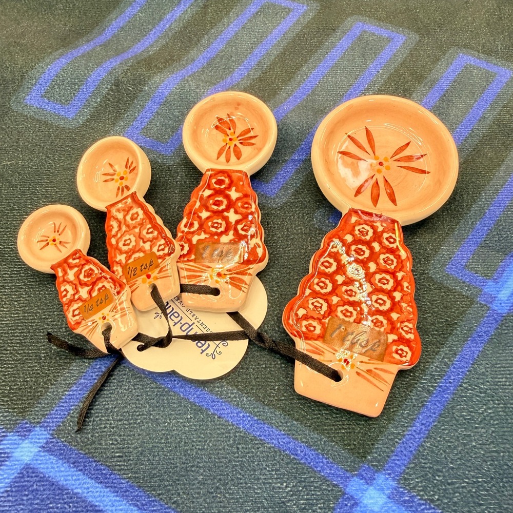 Temp-tations by Tara Old World Orange Topiary Ceramic Measuring Spoons Set NWT